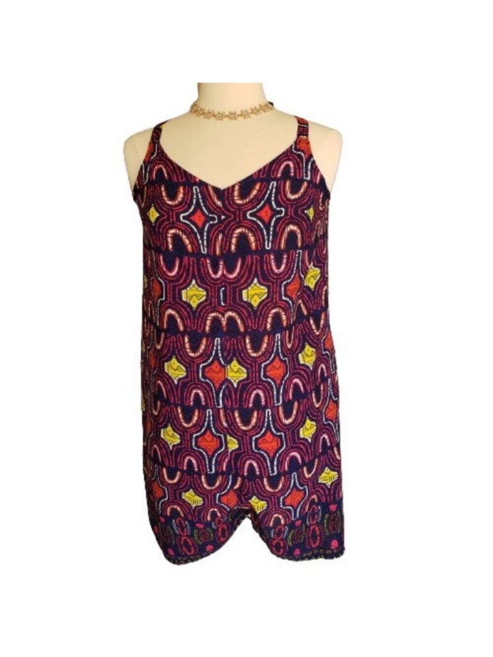 Xhilaration Sleeveless Romper M Multicolor Chic Pockets Boho Beachwear Resort
